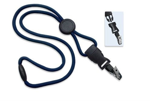 1/4" (6 MM) Round Lanyard with Breakaway, Round Slider and DTACH Bulldog Clip, Qty = 100