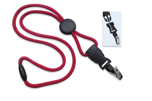 1/4" (6 MM) Round Lanyard with Breakaway, Round Slider and DTACH Bulldog Clip, Qty = 100