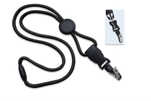 1/4" (6 MM) Round Lanyard with Breakaway, Round Slider and DTACH Bulldog Clip, Qty = 100