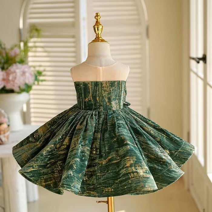 3D Flower Green Girl Dress Toddler 1st Birthday Party J422