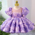 3D Flowers Girl Dress Kids Birthday Wedding Party Ball Gown J736