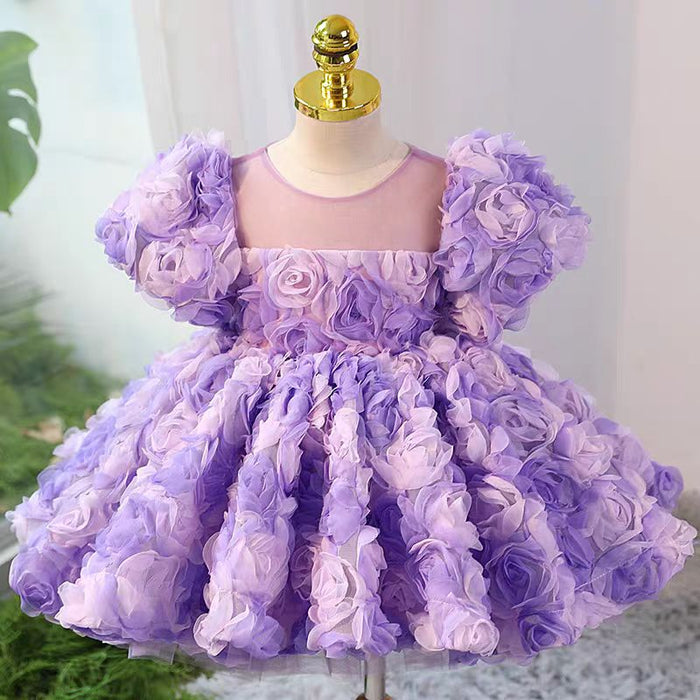 3D Flowers Girl Dress Kids Birthday Wedding Party Ball Gown J736