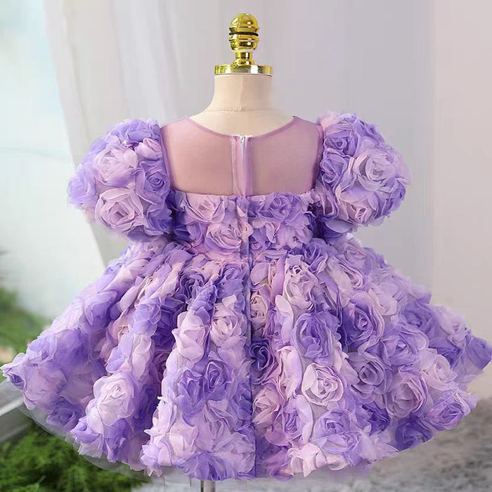 3D Flowers Girl Dress Kids Birthday Wedding Party Ball Gown J736