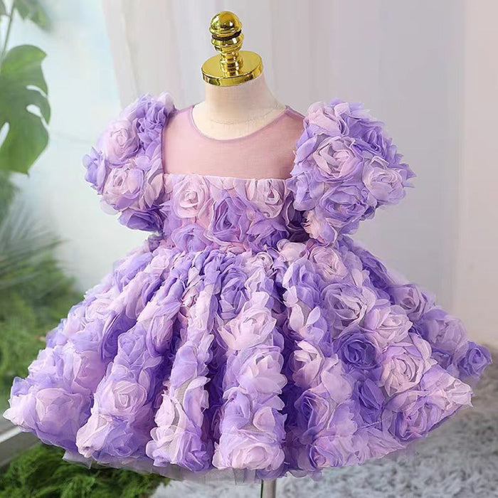 3D Flowers Girl Dress Kids Birthday Wedding Party Ball Gown J736