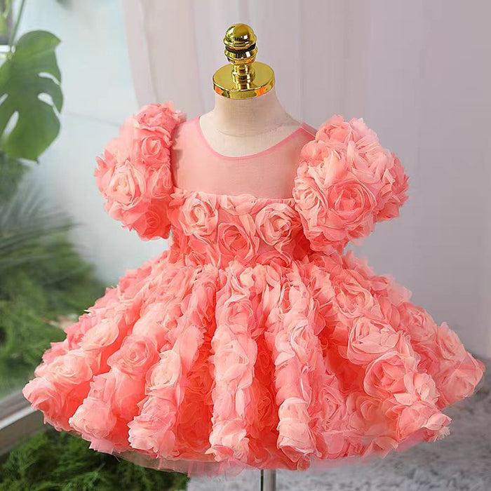 3D Flowers Girl Dress Kids Birthday Wedding Party Ball Gown J736
