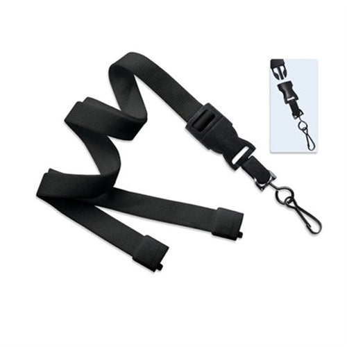 5/8" (16 MM) Flat Tubular Lanyard with Breakaway & DTACH Swivel Hook, Qty = 100