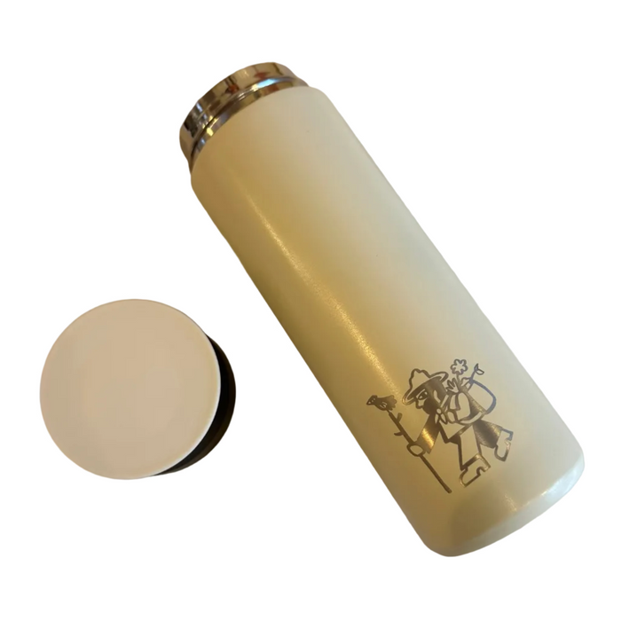 Forager Provisions Collard Dove Egg 500ml flask with silver rim, hiker design, and separate matching lid for outdoor use.