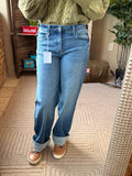 KanCan light wash wide-leg jeans with cuffed hem, front pockets, and belt loops