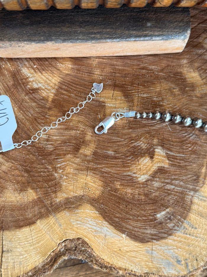 Sterling silver necklace clasp with bead strand and extender chain