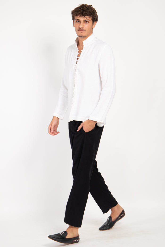 Abdallah Linen White Embroidered Shirt