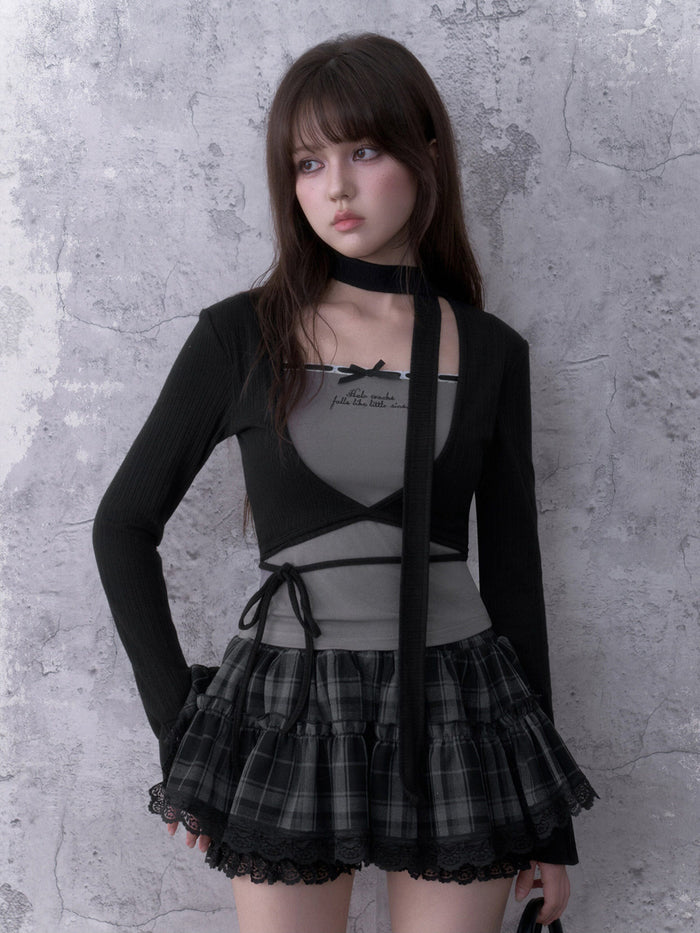 Acubi Faux Two-Piece Long Sleeve Top