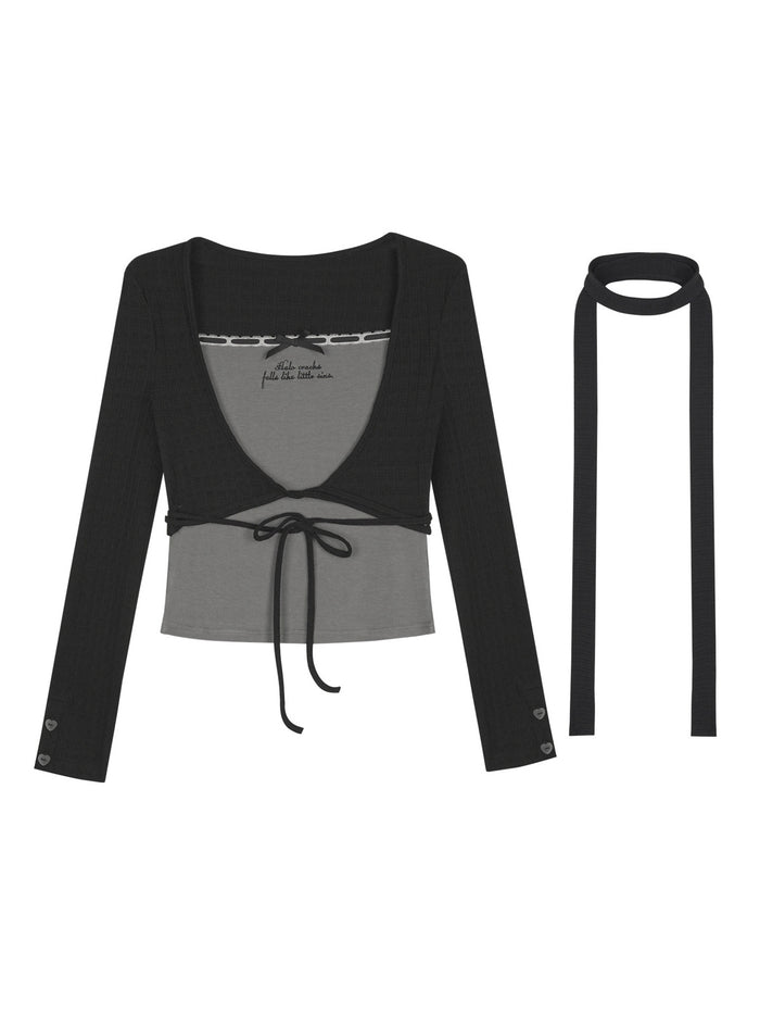 Acubi Faux Two-Piece Long Sleeve Top