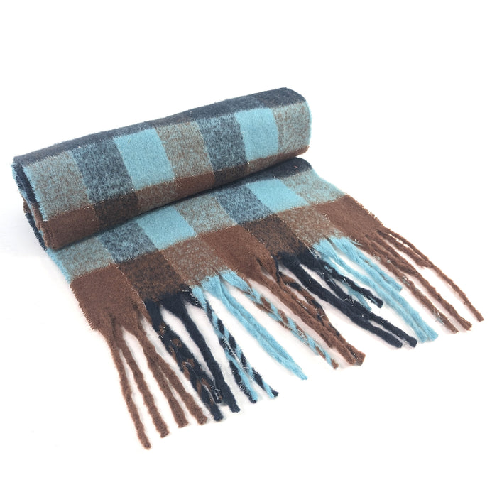 Agung - Super Thick Boxes Scarf (45x180cm) - Chocolate/Blue