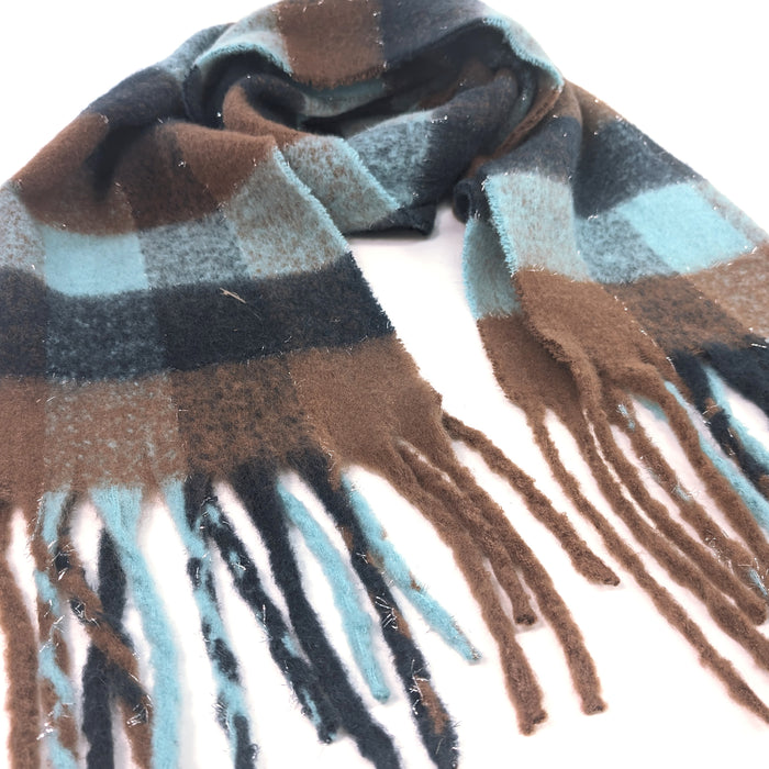 Agung - Super Thick Boxes Scarf (45x180cm) - Chocolate/Blue