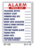 Alarm Price List Sign, AP-136