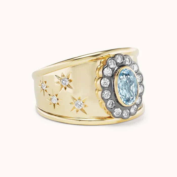 Ali Cigar Band Ring - Santa Maria Aquamarine 14k Yellow Gold