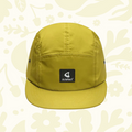 Forager Provisions LTD Artefact Eco yellow 5-panel cap made from upcycled technical fabric with an adjustable strap.