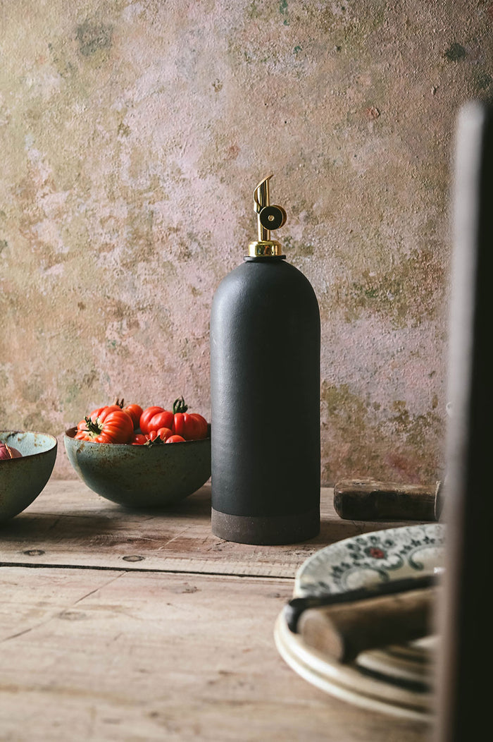 Artisan Ceramic Oil Bottle - Dark