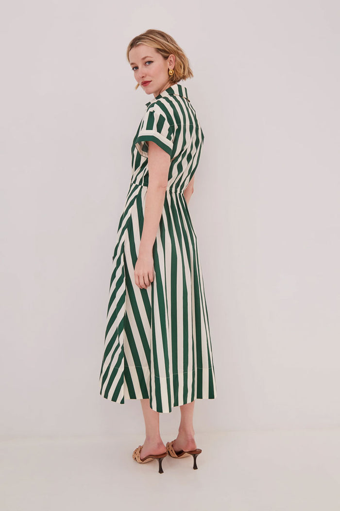 Asbury Dress - Green White Stripe