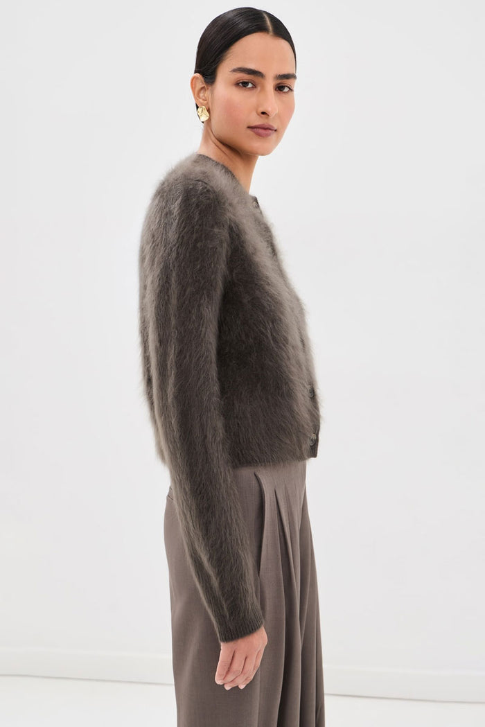 Azalea Brushed Cashmere Cardigan - Dark Fern Brushed