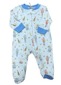 Baby Cub Chic- blue nutcracker printed zipped footie