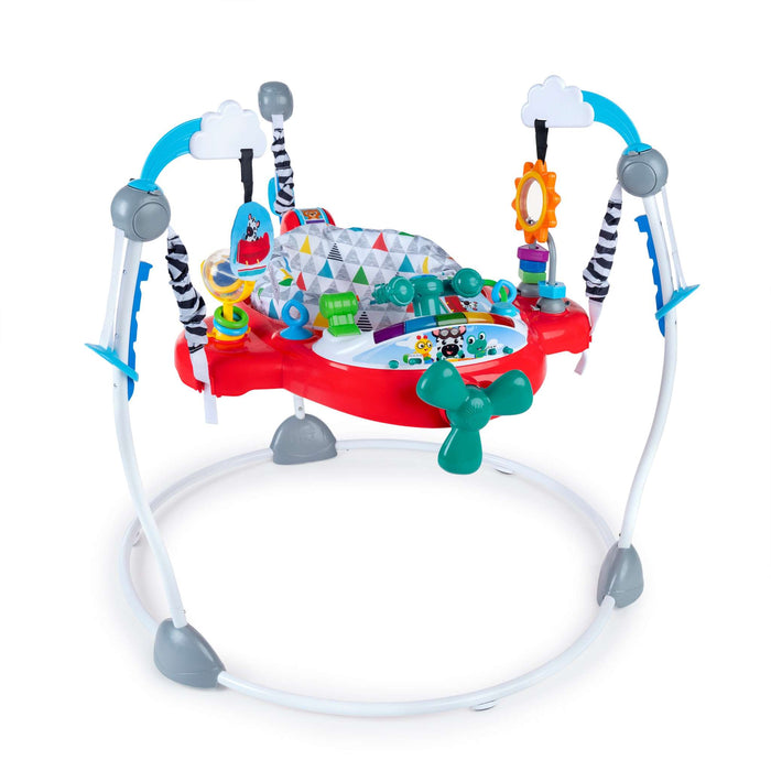 Baby Einstein Airplane Adventure 2-in-1 Activity Jumper with multi-sensory features, adjustable seat, and interactive toys.