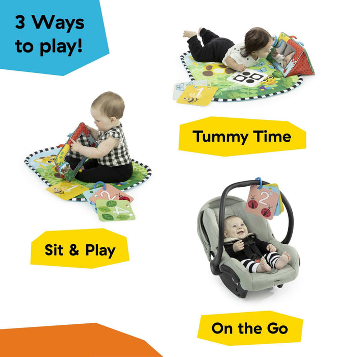 Baby Einstein Discovery Garden foldable tummy time mat with mirror and sensory toys for infant play and learning