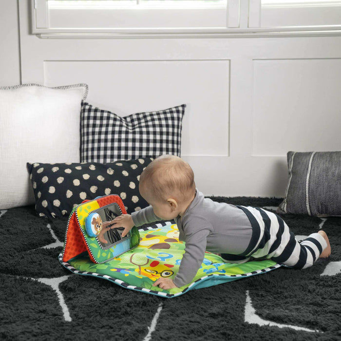 Baby Einstein Discovery Garden Tummy Time Mat with mirror, toys, and flashcards for infant sensory play and learning