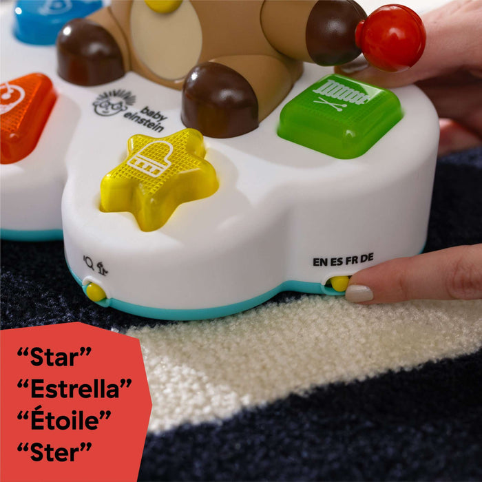 Baby Einstein Drum & Learn Dean interactive musical learning toy for infants with light-up buttons and sensory ribbons