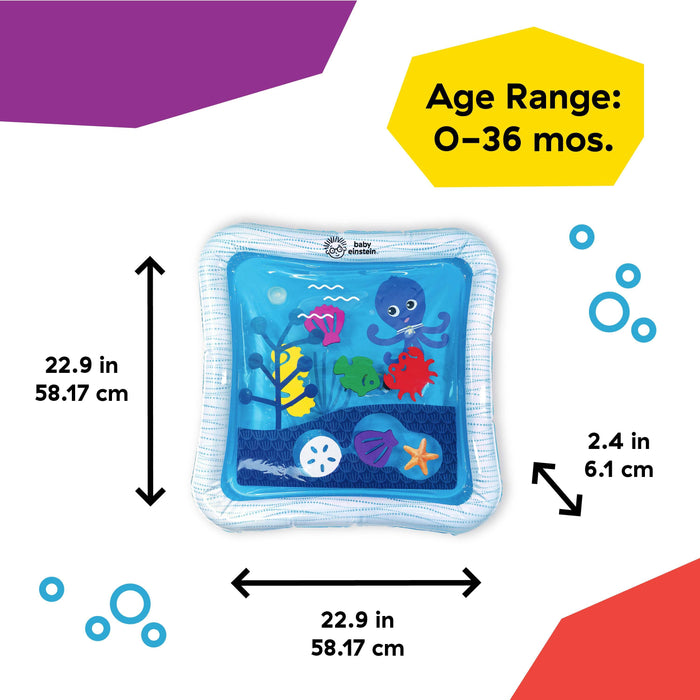 Opus’s Ocean of Discovery Tummy Time Water Mat with floating sea creatures for ages 0-36 months.