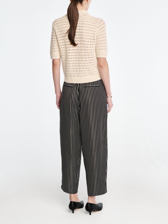 Balloon Drawstring Trouser in Black Stripe