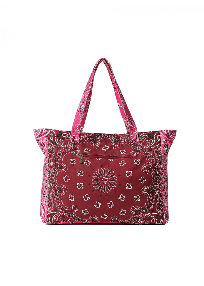 Bandana Print Canvas Tote - Bailey Burgundy/Pink