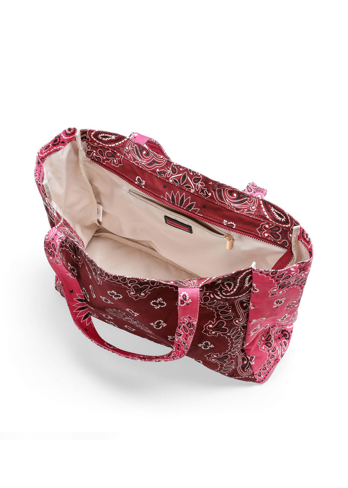 Bandana Print Canvas Tote - Bailey Burgundy/Pink