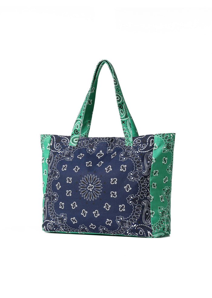 Bandana Print Canvas Tote - Bailey Navy/Green