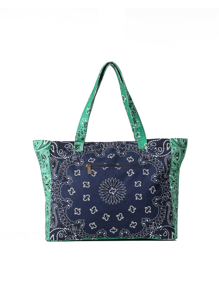 Bandana Print Canvas Tote - Bailey Navy/Green