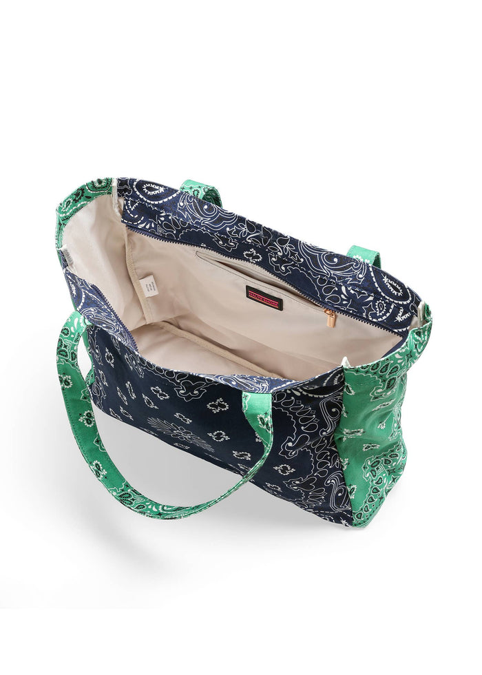 Bandana Print Canvas Tote - Bailey Navy/Green