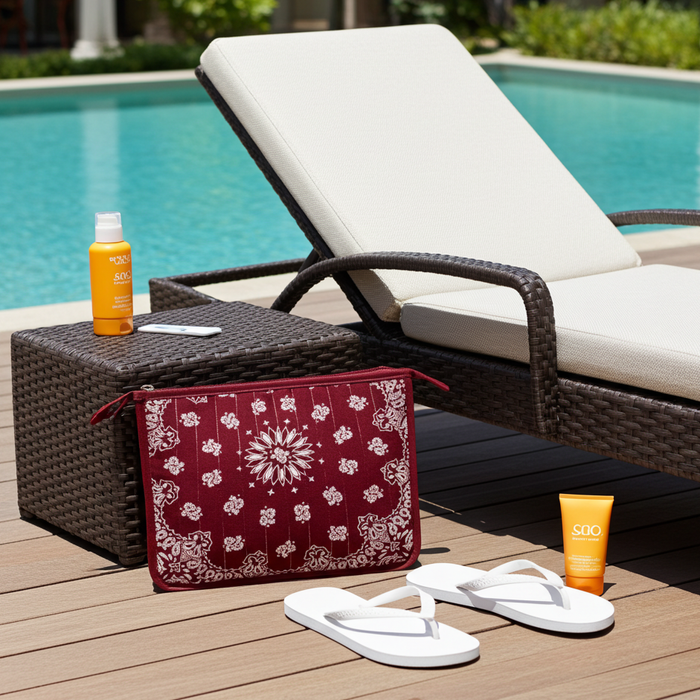 Bandana Print Pouch - Beau Burgundy