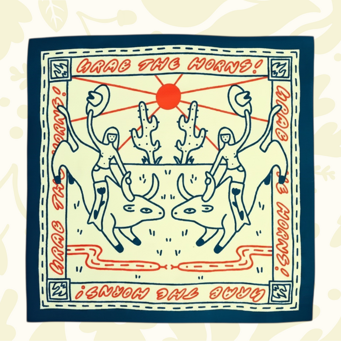 Forager Provisions LTD Bandits Bandanas Grab The Horns organic cotton square bandana with western desert illustration