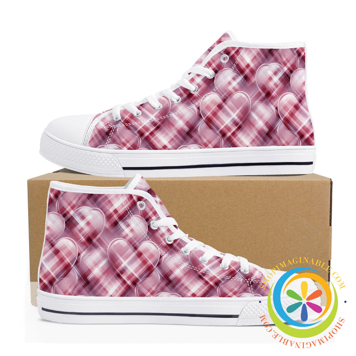 Be Still My Plaid Heart Ladies High Top Canvas Shoes