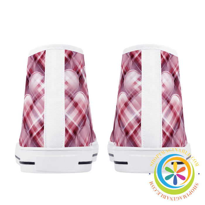 Be Still My Plaid Heart Ladies High Top Canvas Shoes