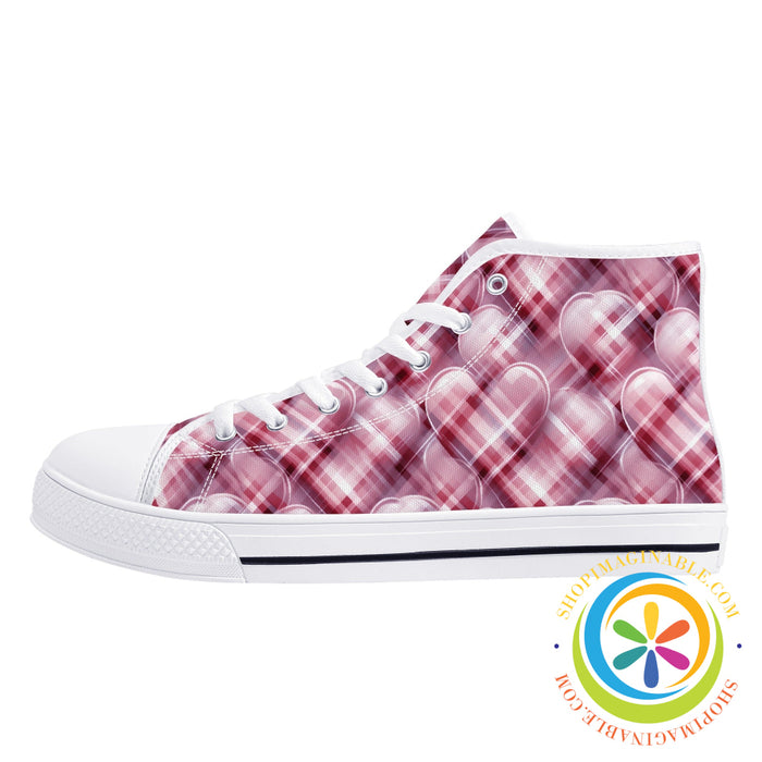 Be Still My Plaid Heart Ladies High Top Canvas Shoes