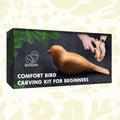 BeaverCraft DIY01 Comfort Bird Wood Carving Kit for adults, 18+ ID required, features wooden bird and hands whittling on front.