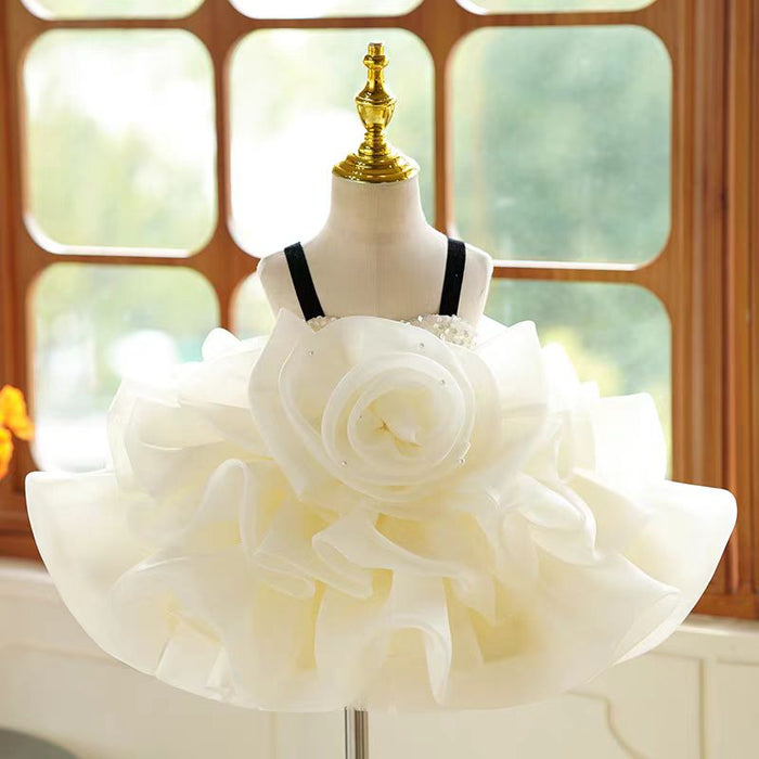 Beige Black Flower Girl Dress Kids Wedding Birthday Gown J729