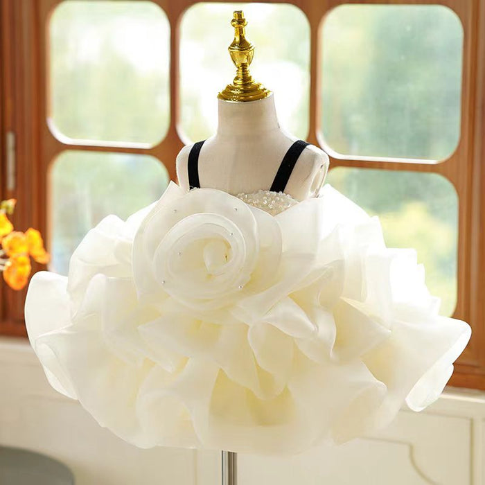 Beige Black Flower Girl Dress Kids Wedding Birthday Gown J729