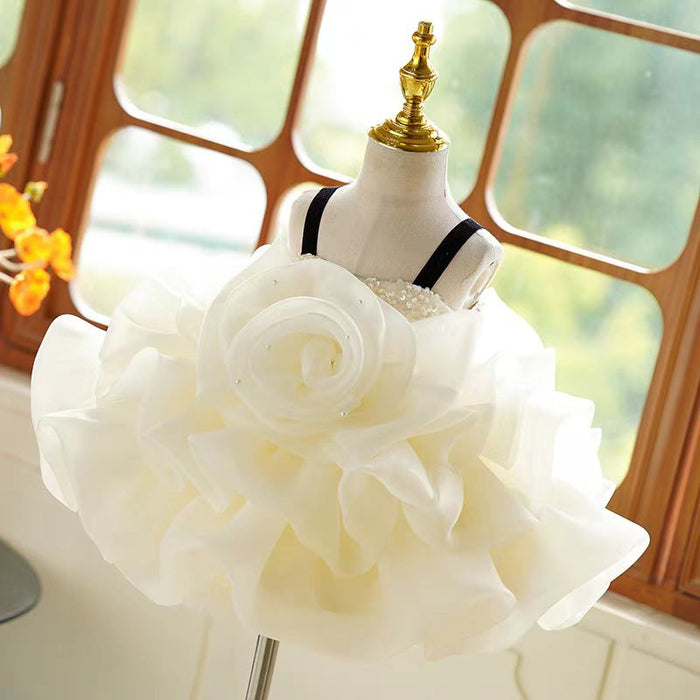 Beige Black Flower Girl Dress Kids Wedding Birthday Gown J729