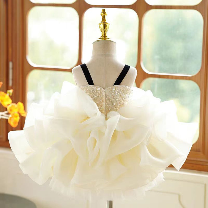 Beige Black Flower Girl Dress Kids Wedding Birthday Gown J729