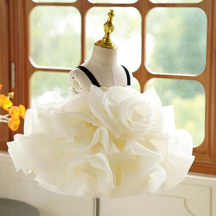 Beige Black Flower Girl Dress Kids Wedding Birthday Gown J729