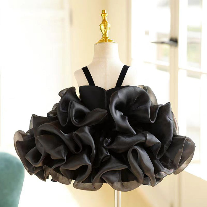 Beige Black Flower Girl Dress Kids Wedding Birthday Gown J729