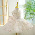 Beige Floral Sleeveless Girl Dress for Kids Birthday Party J418