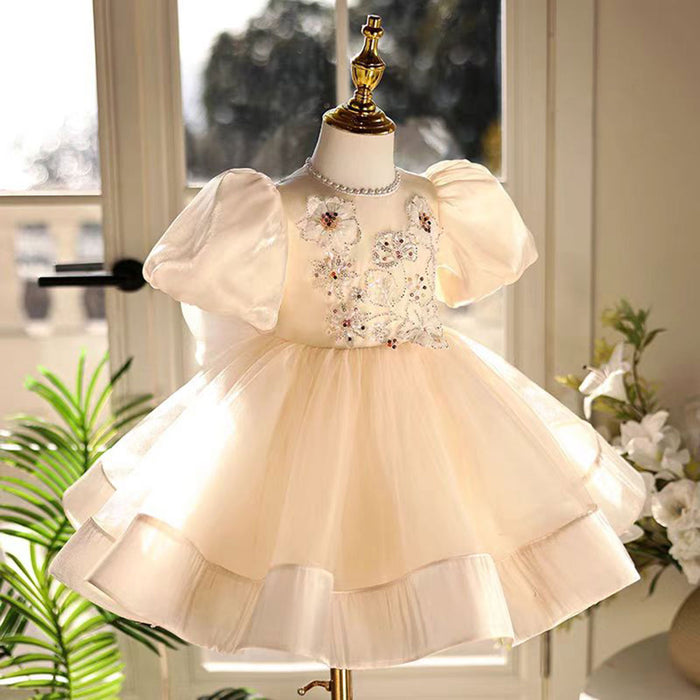 Beige Girl Dress for Kids 1st Toddler Holiday Party Gown J463